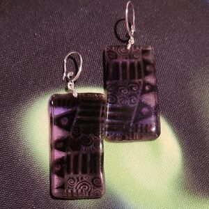 Purple Patterned Abstract Earrings